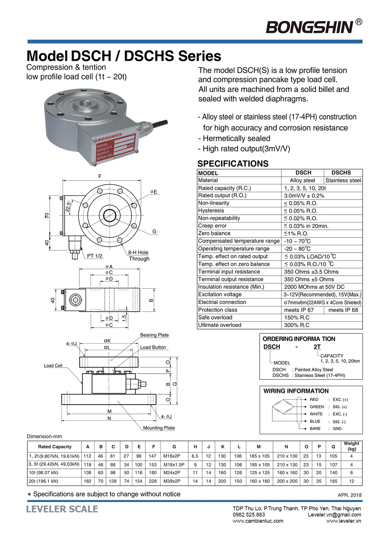 thông số kỹ thuật dsch